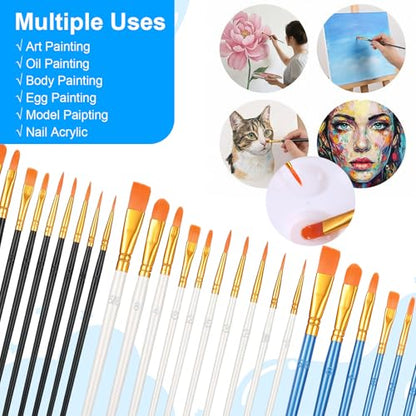 Acrylic Paint Brushes Set, 30 Pcs (3×10 Pack) Nylon Hair Artist Paint Brushes for Acrylic, Watercolor & Oil, Fine Detailing for Canvas, Rock & Nail Art (Black, White and Blue) - color: Black, White and Blue