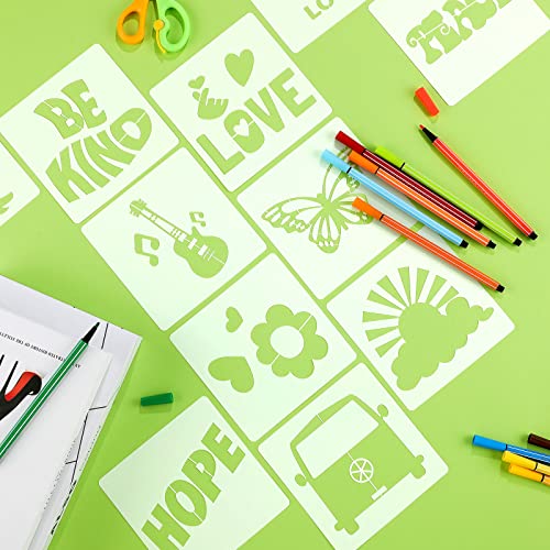 Junkin 20 Pcs Stencil for Painting Stencil Reusable DIY Drawing Template Motivational Art for Crafts Home Decor on Wood, Canvas, Paper, Fabric, Walls, Furniture(Peace and Love) - style: Peace and Love