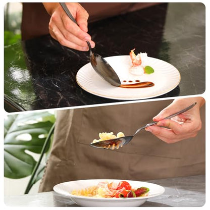 9-Piece Professional Culinary Plating Set, Black Stainless Steel Chef Plating Tools with Storage Roll & Cleaning Cloth for Food Presentation