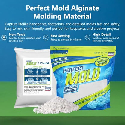 Perfect Mold Alginate Molding Material, Non-Toxic Mold Making Powder for Life Casting, Hand Casting, Baby Footprints, Face & Body Molds, USA Made, 2 lb Bag - size: 2 lb