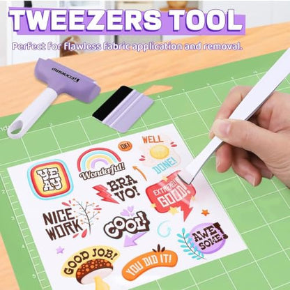 TECKWRAP Brayer Roller Set, 4 PCS – Printmaking Brayer with Pin Pen, Tweezers & Felt Squeegee for Vinyl, Iron-On, Scrapbooking, Stamping, and Card Making - color: purple 4 set