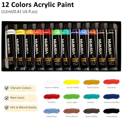 VISWIN 51 Pcs Acrylic Paint Set with Tabletop Easel, Painting Kit with 12 Acrylic Paints, Canvases, Brushes, Palette, Paper Pad, Art Supplies, Ideal Gift for Adults, Kids, Artists, Students - size: 50 Pcs
