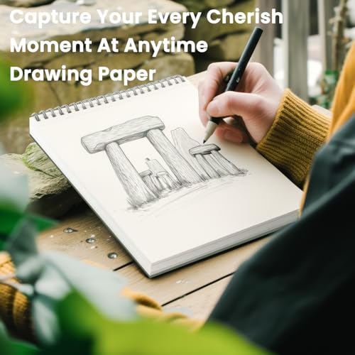 Cewei 9x12 Drawing Paper Pad, 100 Sheets, Spiral Bound Sketchbook, 68lb/100gsm White Drawing Paper for Kids Ages 4-8 & 9-12 - color: Sage Green, size: 9" x 12" (Pack of 1)