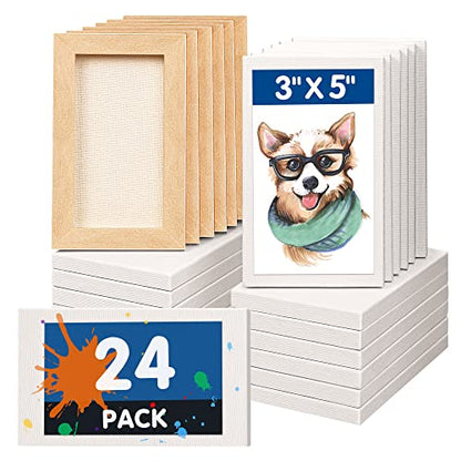 FIXSMITH Mini Stretched Canvas for Painting - 24 Pack 3 x 5 Inch, 2/5” Profile Small Canvases, 100% Cotton Primed Blank Canvas, Home Decor Project, Art Supplies for Acrylic Oil Painting - size: 3"X5"