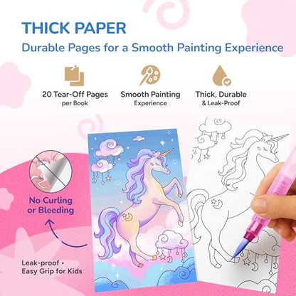 JoyCat 2 Pack Pocket Paint with Water Coloring Books for Kids, Art & Craft Activity Toy Set, Creative Travel & Home Painting Kit, Gifts for Girls & Boys Ages 3-8 (Magical Pony & Animals) - style: 2 Pack - Magical Pony & Animals