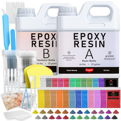 Smallbudi 1 Gallon Epoxy Resin Kit with 24 Colors Mica Powder, Gold Foil, Cups & Stick, Crystal Clear Resin Beginner Supplies for Coating Casting Table, Molds, Jewelry Making, DIY Art Craft, 1:1 Ratio - size: 1 gallon