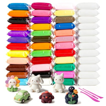 48 Air Dry Clay-36 Colors Modeling Clay for Kids Age 3-12,13 White,35 Others, Air Dry Clay Bulk Kit with 3 Sculpting Tool, Light, Safe, Non-Toxic, DIY Model Magic Clay Gifts for Boys and Girls Toys - color: 48 Pack