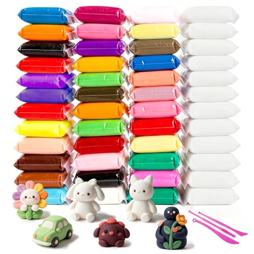 48 Air Dry Clay-36 Colors Modeling Clay for Kids Age 3-12,13 White,35 Others, Air Dry Clay Bulk Kit with 3 Sculpting Tool, Light, Safe, Non-Toxic, DIY Model Magic Clay Gifts for Boys and Girls Toys - color: 48 Pack