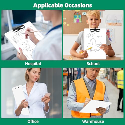 FRETONBA White Clipboard with Pen Holder, 2 Pack Plastic Clipboard with Low Profile Metal Clip, Hanging Clipboards Holds 8.5x11 Inch Papers, Standard A4 Letter Size Clip Board for Office & School - style: 2 Pack-White