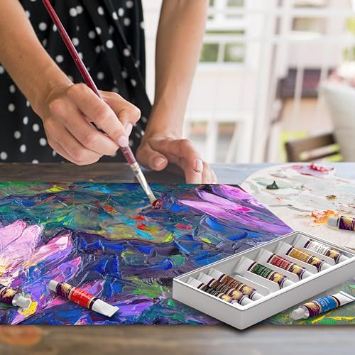 MyArtscape Oil Paint Set, 12 Colors, 12 x 0.71 fl oz (21 ml) Tubes, Artist Quality Lightfast Heavy Body Highly Pigmented Oil Paints with Excellent Coverage, Professional Painting Supplies