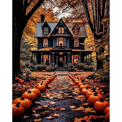 Landscape Paint by Number for Adults-Paint by Numbers for Adults Halloween, House Painting by Numbers for Gift Home Wall Decor (Halloween, 16x20 inch) - color: MT13258
