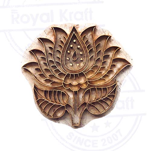 Trendy Printing Stamp Brass Lotus Shapes Wooden Clay Block BSCtag006 - size: BSCtag006