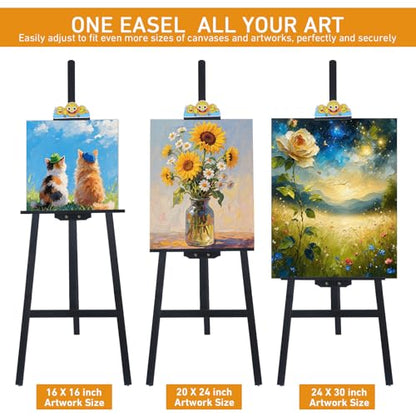 Adjustable Black Wooden Painting Easel for Adults/Students/Beginners, Foldable Art Easel for Canvas Up to 41", Heavy-Duty Pine Wood Easel for Painting, Drawing, Display, Wedding Sign & Poster - color: Black