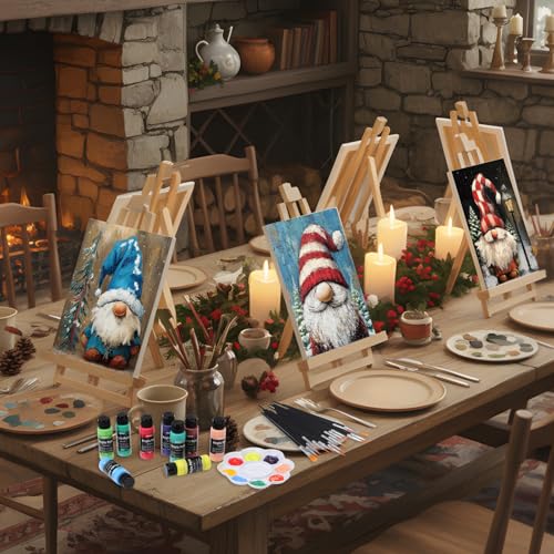 Cholemy 36 Pcs Paint and Sip Kit for Adults 8''x10'' Pre Drawn Canvas for Painting DIY Afro Acrylic Painting Kit Wood Easel Brushes Date Night Bulk for Summer 4th of July Party Gift(Christmas Gnomes) - style: Christmas Gnomes