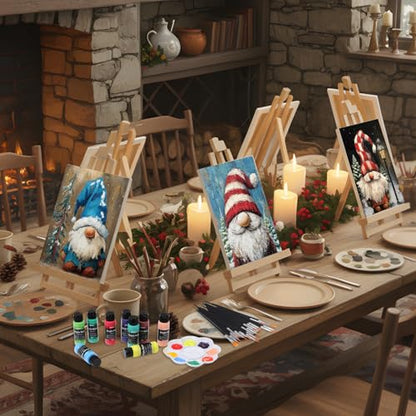 Cholemy 36 Pcs Paint and Sip Kit for Adults 8''x10'' Pre Drawn Canvas for Painting DIY Afro Acrylic Painting Kit Wood Easel Brushes Date Night Bulk for Summer 4th of July Party Gift(Christmas Gnomes) - style: Christmas Gnomes
