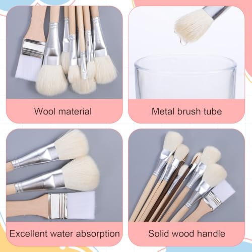 10pcs Mop Brush for Acrylic Painting, Pottery Glazing Brushes, Goat Hair Mop & Blending Brushes for Pottery, Acrylic, Watercolor, Oil - Soft Bristle Artist Tools for Glazing, Detailing, and Finishing