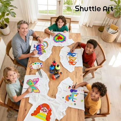 Shuttle Art 18 Colors Fabric Paint, 250ml/8.45oz, Permanent Soft Fabric Paint in Bottles with Brushes, Palette, Stencils, Non-Toxic Textile Paint for T-Shirts, Shoes, Jeans, Bags, DIY Projects&Art