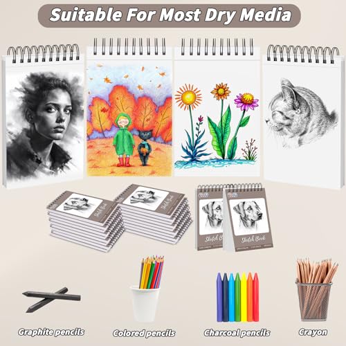 20 Pcs Sketch Books Bulk 5.5 x 8.5 In 800 Sheets Top Spiral Bound Sketch Pad Drawing Paper 40 Sheets Each Acid Free Mixed Media Sketchbook 68lb/100gsm Art Supplies for Beginner Artist - size: 5.5x8.5in, style: Total 800 sheets-20pcs