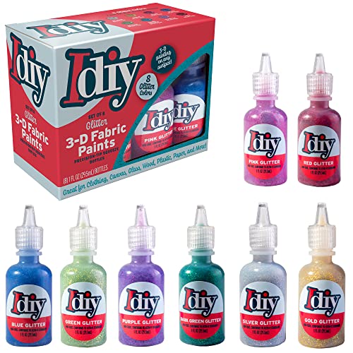 IDIY Glitter Fabric Paint Set - 8 Colors Permanent 3D Fabric Paint for Clothes, Canvas, Wood, Glass & Rock Painting - Non Toxic & Washable for Kids Arts & Crafts, Summer Camp Activities & DIY Projects - color: Glitter