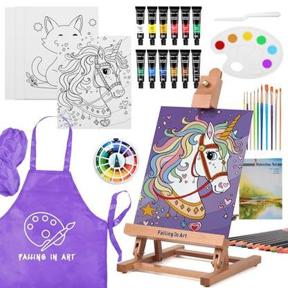 Falling in Art 46 Pcs Acrylic Paint Set with Table Easel, Art Painting Kit with Acrylic Paints, Canvas Panels, Paintbrushes, Canvas Supplies Kit for Kids, Adults, Beginners, and Artists, Purple - color: Purple