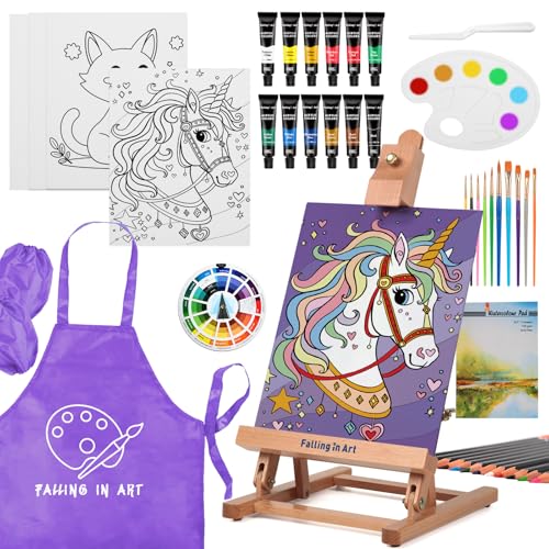 Falling in Art 46 Pcs Acrylic Paint Set with Table Easel, Art Painting Kit with Acrylic Paints, Canvas Panels, Paintbrushes, Canvas Supplies Kit for Kids, Adults, Beginners, and Artists, Purple - color: Purple