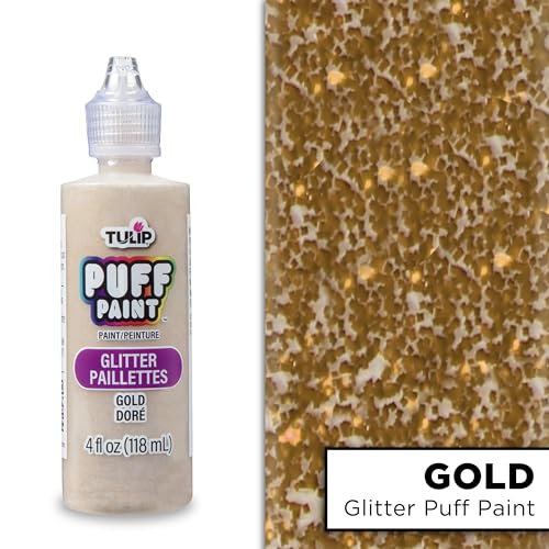 Tulip Puff Fabric Paint, Permanent Craft Paint for Clothes, DIY Projects, Notoxic, 4 fl oz, Glitter Gold - color: GLITTER GOLD, size: 4 Fl Oz (Pack of 1)