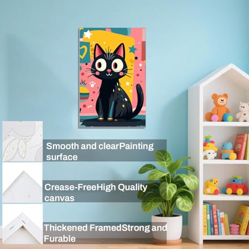 WEMEON Cat Paint by Numbers Kit for Kids with Frame and Easel, Easy Paint by Numbers Kits for Kids Ages 8-12, Small Painting by Number for Birthday Gift, Painting Party(8X12inch) - color: DAYH-0071-US(8X12inch)
