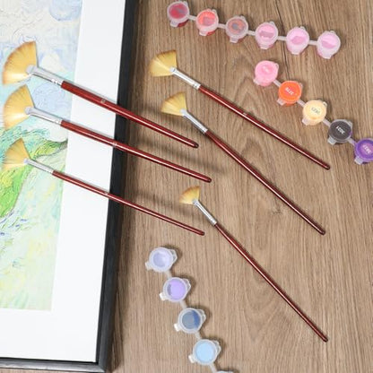 6 Pieces Artist Fan Paint Brush Set,Professional Acrylic Paint Brushes with Nylon Hair DIY Craft Long Wood Handle for Acrylic Watercolor Oil Gouche Painting Rock Painting