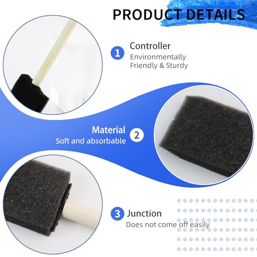 4 PCS Foam Paint Brushes Set, 1" 1.57" 2" 3" with Wooden Handle | Sponge Paint Brush, Details or Large Area Painting, Staining, Varnishes & DIY Craft Projects, Sponge Painting Tools