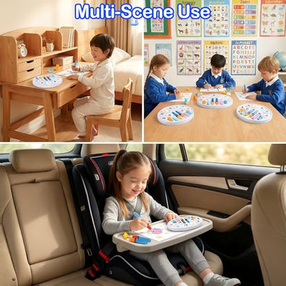 Mess Free Painting Set for Toddlers, Multi-Functional Art Station with Replaceable Brush Heads Magic Pen & Stamps, Sensory Toddler Arts and Crafts Gifts for 3-9 Year Old Girls Boys, Classroom & Group
