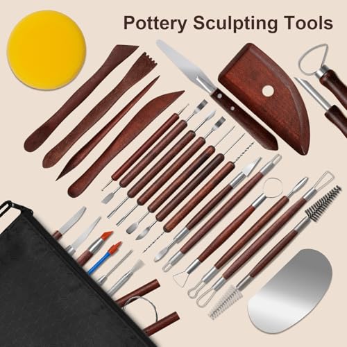 Amrules Clay Tools Kit, 31 PCS Red Pottery Tools, Practical Polymer Clay Sculpting Tools Kit, Air Dry Clay Tools Set for Adults, Pottery Craft, Dotting, Carving, Drawing, Molding, Modeling, Shaping - color: Red-31Pcs