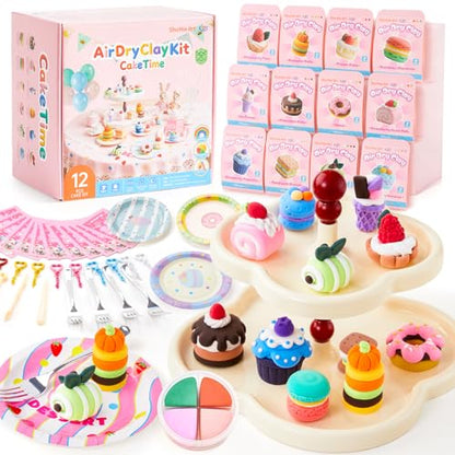 Shuttle Art Air Dry Clay for Kids - Cake Time, 52 PCS Modeling Clay Kit with Sculpting Tools and Tutorials, Safe & Non-Sticky, Craft Gifts for Boys & Girls - style: Cake Time