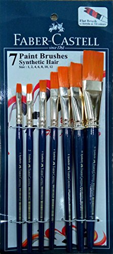 Faber Castell Synthetic Hair Flat Paint Brush, Assorted - Set of 7