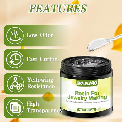 Dip Resin for Wire Flowers, Dip Resin Crystal Clear with Pliers and Wire Fast Curing Highly Transparent Crystal Clear Gloss Finish for DIY Art Jewelry Creative Modeling, 100ML