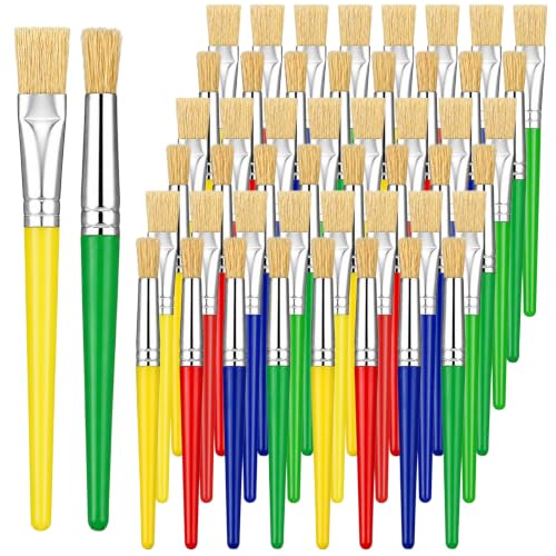 48Pcs Paint Brushes Set, Large Paint Brushes Chubby Brush Set, Easy Clean and Hold Pig Bristle Round and Flat Brush with Colorful Handles for Classroom Acrylic Watercolor Washable Paints