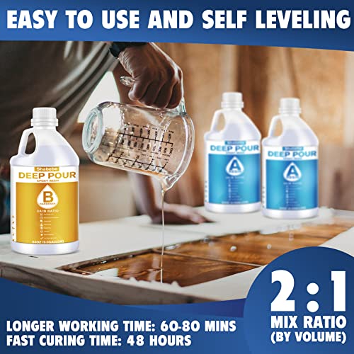 Shabebe Deep Pour Epoxy Resin 1.5 Gallon, 2 to 4 Inch Depth Clear Epoxy Resin Kit with Mixer, Bubble Free, Low Odor 2:1 Casting Resin for Table Top, Countertop, River Table, Wood Filler, Bar Top - size: 1.5 Gallon
