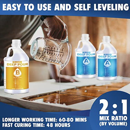 Shabebe Deep Pour Epoxy Resin 1.5 Gallon, 2 to 4 Inch Depth Clear Epoxy Resin Kit with Mixer, Bubble Free, Low Odor 2:1 Casting Resin for Table Top, Countertop, River Table, Wood Filler, Bar Top - size: 1.5 Gallon