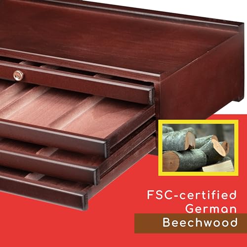 MEEDEN 4-Drawer Wood Artist Supply Storage Box, Portable Beechwood Multifunctional Pencil Brush Organizer Wood Box with Drawer&Compartments for Pastels, Pencils, Pens, Makeup Brushes(Deep Walnut) - size: 4 Layer Drawers