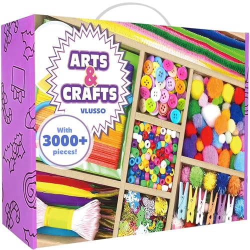 VLUSSO 3000Pcs DIY Arts and Crafts Supplies Kit for Kids - Kids Craft Kits Art Supplies Material Set with Pipe Cleaner All in 1 Crafts Activity Gifts Toys for Girls Boys Age 4-6, 6-8, 8-12 Years - size: 3000+ Pieces