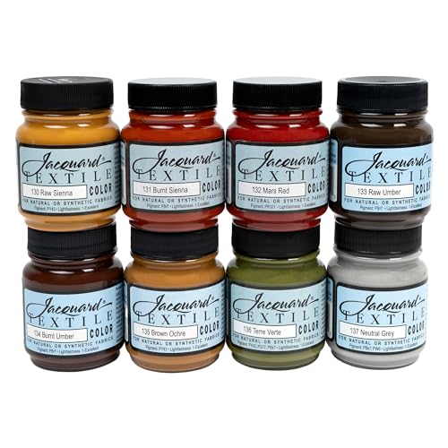 Jacquard Textile 8 Color Earth Tone Colors Set - Permanent Fabric Paint for Clothes - Furniture Upholstery, Shoes or Tote Bags – Indoor & Outdoor Fabric Paint Set - 2.25 Oz Jars, Upholstery Fabric paint - color: Earth Tones 8 Color Set, size: 0.28 Fl Oz (