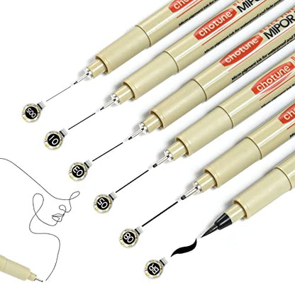 GETHPEN Micro Fineliner Set, 6 Pack Black Micro Fine Point Drawing Waterproof Archival Ink Multiliner Pens for Artist Illustration, Sketching, Technical Drawing, Anime, Manga