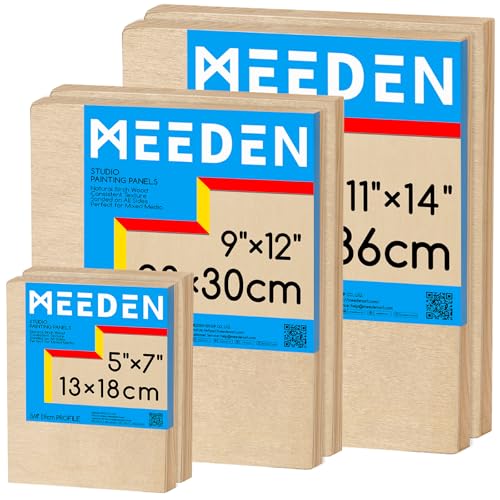 MEEDEN Unfinished Wood Canvas Kit: 3/4" Deep 5x7 8x8 11x14 Wooden Canvas Panel - 6 Pcs of Cradled Wood Art Boards for Pouring Art, Crafts, Painting - size: 5x7 9x12 11x14 - 6 Pack