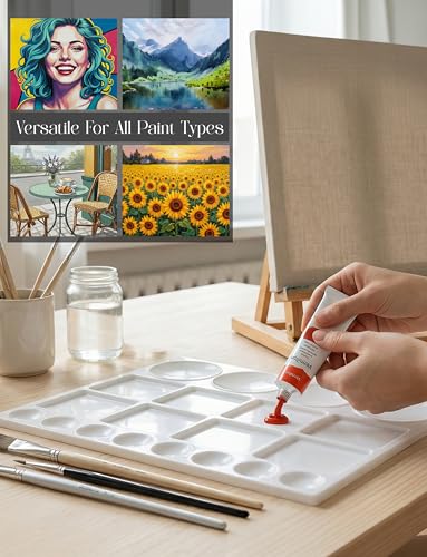 DUGATO 20-Well Plastic Paint Palette, 2-Pack Mixing Tray, 10 x 13 in | Lightweight Plastic Tray, Easy to Clean, Works with Acrylic, Oil, Watercolor & Gouache - color: Rectangular - 20 Wells