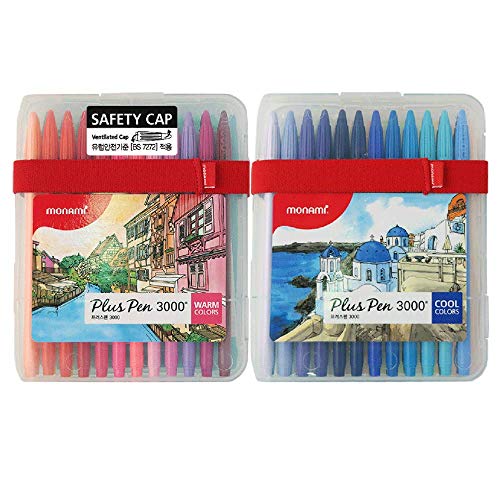 MONAMI Plus Pen 3000 Felt Tip Pens, Fine Point (0.4mm), Coloring/Drawing/Journaling, Assorted Colors, 48-Pack - color: 48 Colors