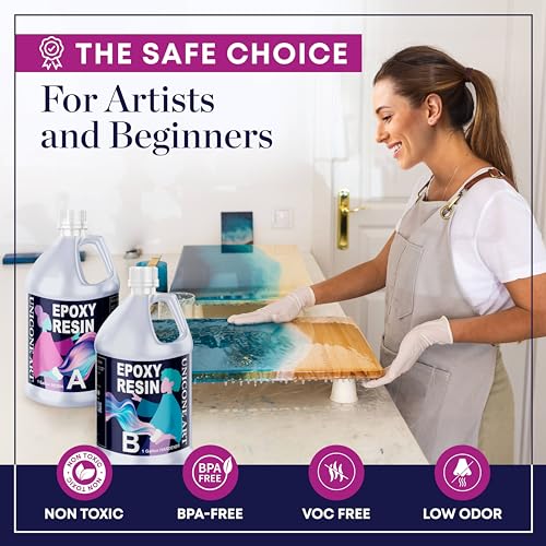 Epoxy Resin Kit 2 Gallon (1 Gal Resin + 1 Gal Hardener) Art Resin Epoxy Craft Kit Gift - Non-Toxic, Crystal Clear, Odor-Free, UV Resistant, High Gloss (2gal) - size: 2gal