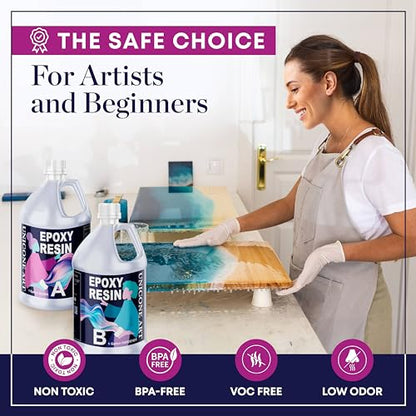 Epoxy Resin Kit 2 Gallon (1 Gal Resin + 1 Gal Hardener) Art Resin Epoxy Craft Kit Gift - Non-Toxic, Crystal Clear, Odor-Free, UV Resistant, High Gloss (2gal) - size: 2gal
