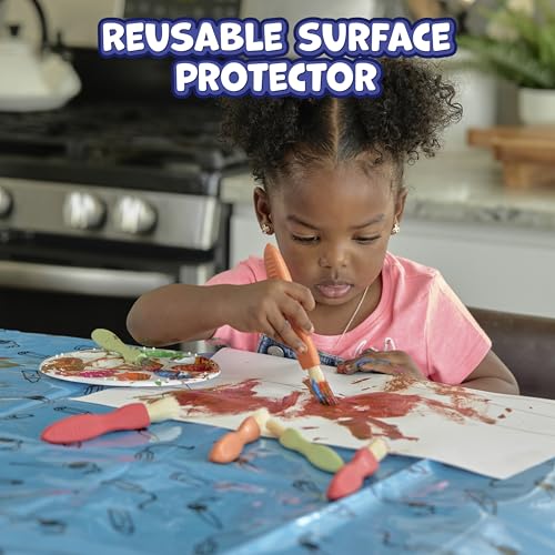 READY 2 LEARN Messy Mat | Protect Tables and Floors While Crafting | Washable High Chair Mat | Waterproof | Reusable and Lightweight | 60”L x 60”W