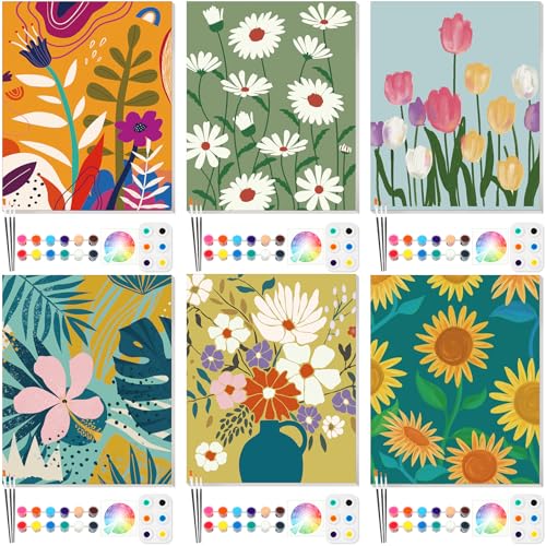 6 Pack Pre Drawn Canvas for Painting Pre Printed Canvas Kit 8 x 10 Inch Stretched Cotton Paint and Sip Set for Adults Couple Party Graduation Summer Date Night(Plants Flowers) - style: Plants Flowers