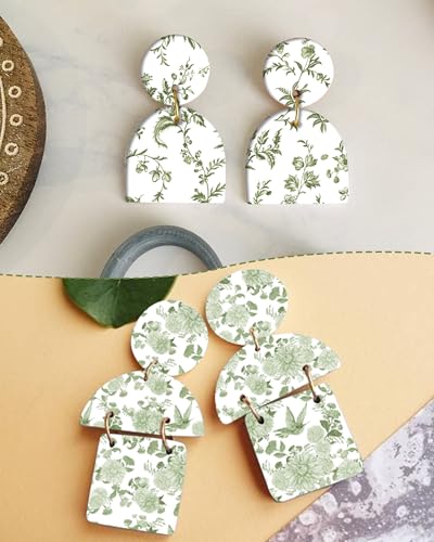 Puocaon Green Flower Clay Transfer Paper - 18 Pcs Chinoiserie Flower Art Design Transfer Sheets for Polymer Clay Brown Floral Earrings Design Jewelry Making - color: green chinoiserie