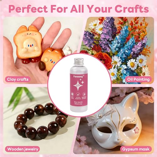 Air Dry Clay Glaze, High-Gloss Clear Sealer Top Coat for Polymer & Air Dry Clay, Fast-Drying Water-Based Varnish with Brush, 100ml